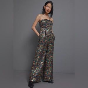 NWT Anthropologie Maeve Samantha Shimmer Wide Leg Jumpsuit Sz 8
